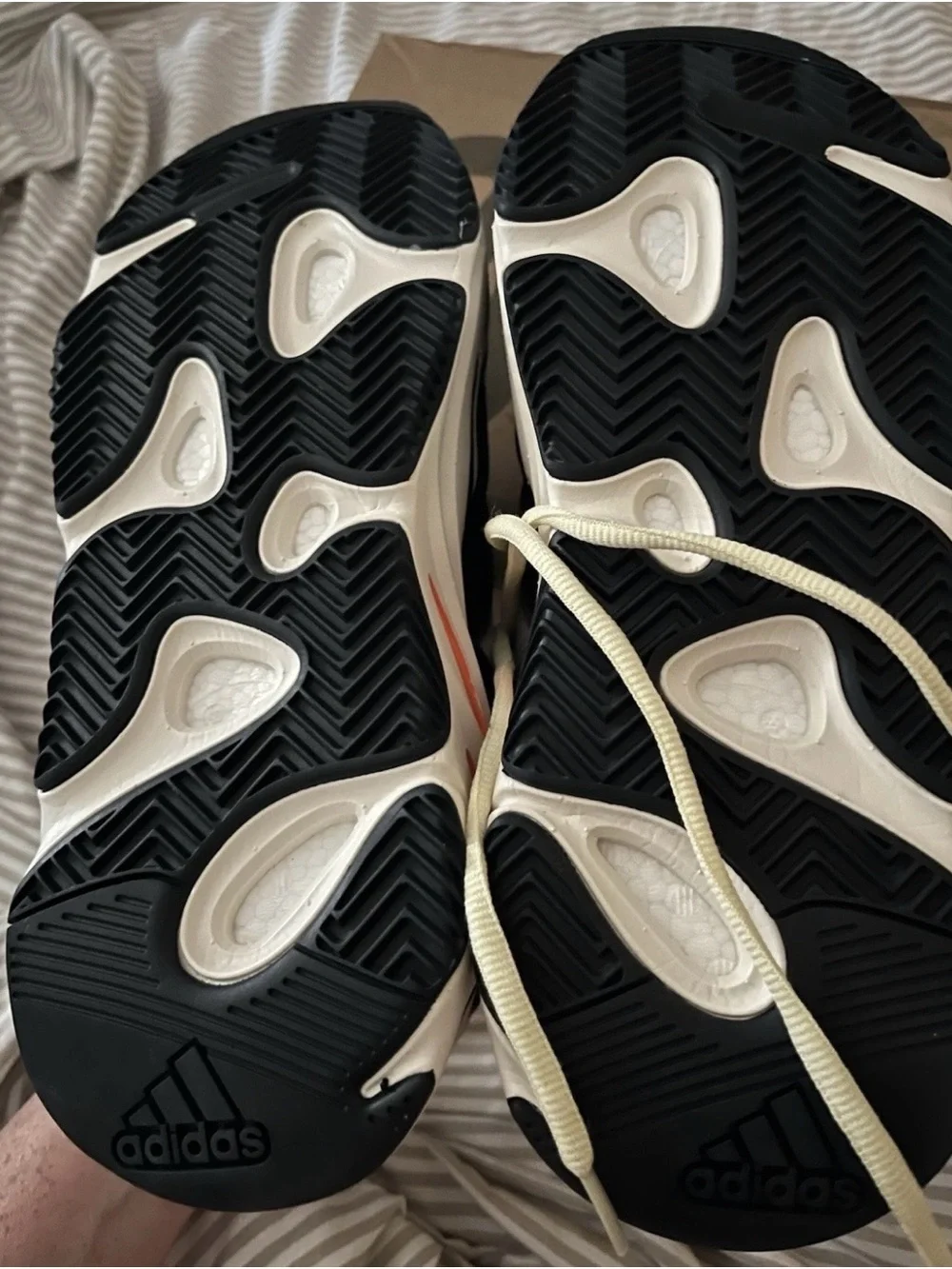 adidas Yeezy Men’s Athletic Sneakers in Black, Gray, White with Orange Accent
